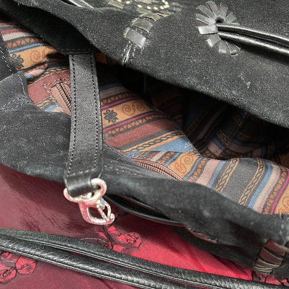 Large Brighton Drawstring  Suede Bag with silver accents. Beautiful and Durable - Picture 16 of 17
